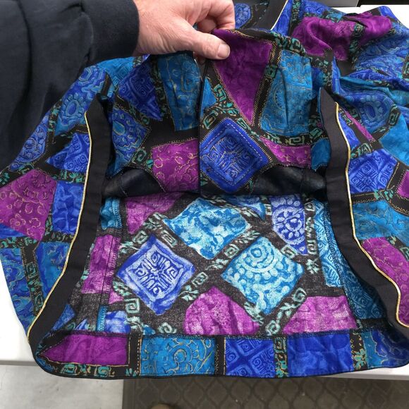 VTG 80s Colorful Blue Blouse Sz22 Glam Gold Buttons Statement Shoulder Pads 90s - Picture 16 of 16